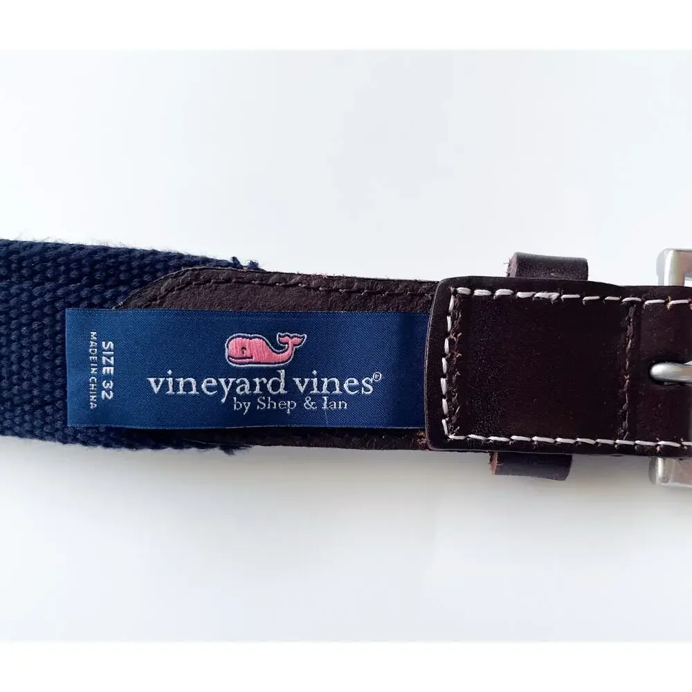 Vineyard Vines Preppy Holiday Silk and Canvas Belt Christmas Tree Size 32 Waist